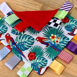 Parrot Themed Baby/Toddler Taggy Blanket/Comforter/Gift - can be personalised