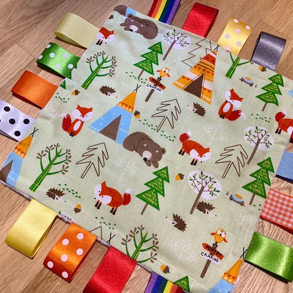 Woodland Themed Baby/Toddler Taggy Blanket/Comforter/Gift - can be personalised