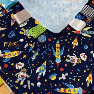 Space Themed Baby/Toddler Taggy Blanket/Comforter/Gift - can be personalised