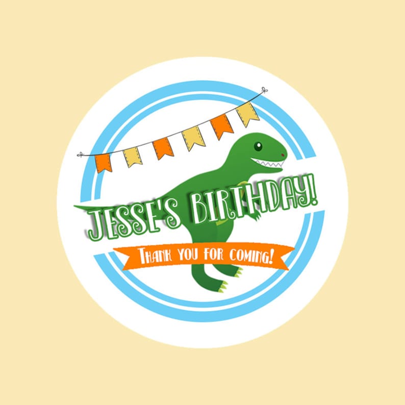 1.5 T-Rex Birthday Personalized Dinosaur Birthday Labels Boy Birthday Tyrannosaurus Birthday Choose Colors 2 or 2.5 round