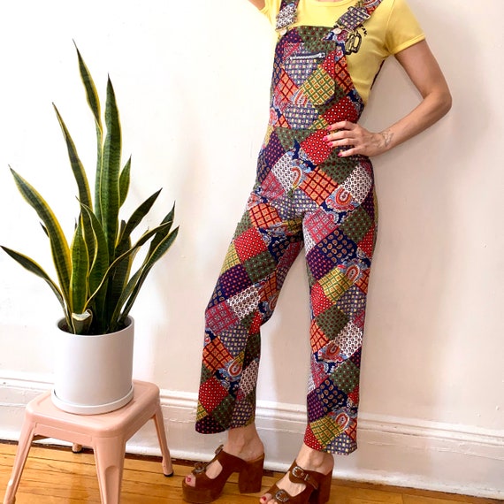 Vintage 70’s patchwork cotton overalls, XS
