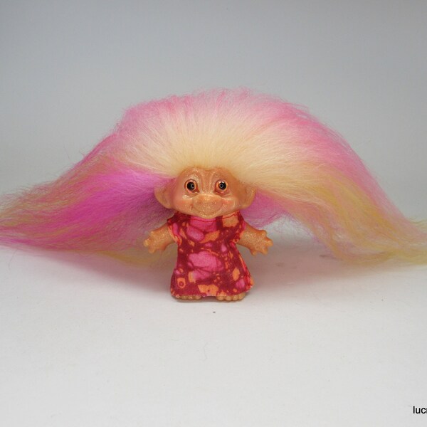 Vintage Petite Dam Troll Doll  C-64 2-1/2" "Goldust"~OOAK