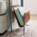 Leather Magazine Rack: Modern Steel Book and Laptop Holder