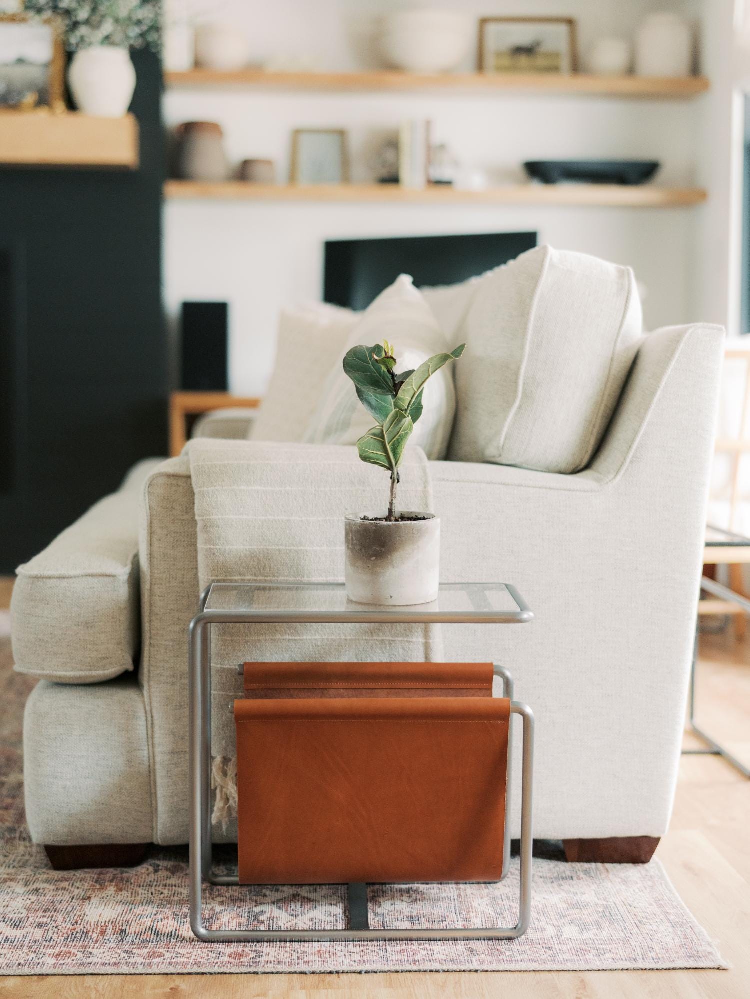 Modern Steel Leather Magazine Rack Side Table, Tempered Glass Top - Etsy