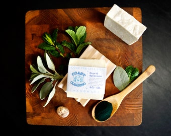 Pure | Sage & Spearmint Cold Process Soap + Spirulina, Invigorating Lather, Naturally Scented with Essential Oils