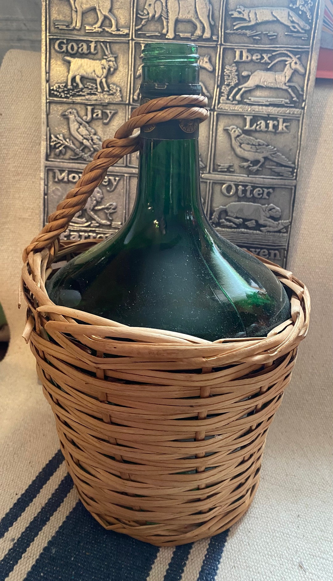 Vintage Green Glass Carboy / Water Jug / Demijohn With Woven Etsy