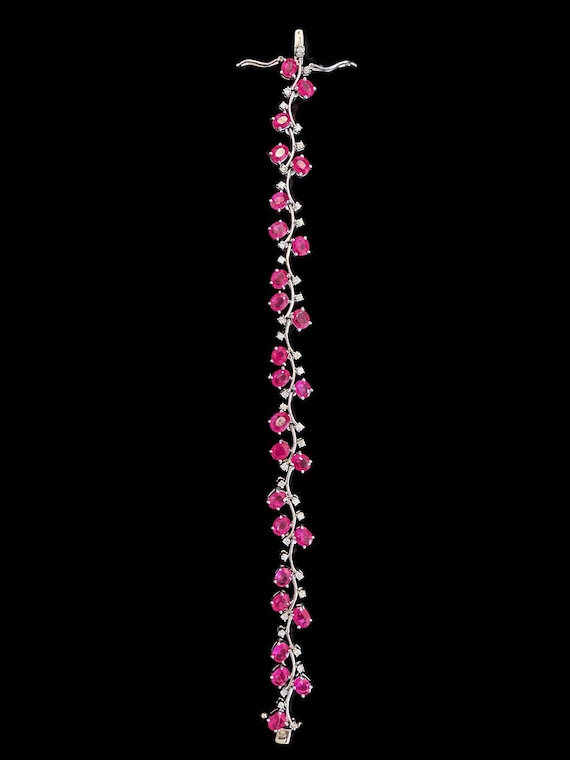 GIA Certified Burmese Ruby & Diamond Bracelet – 18K White Gold – 11.45 CTW Natural Rubies – 0.70 CTW Diamonds