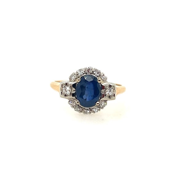 Estate Sapphire and Diamond Ring Two Tone 14k