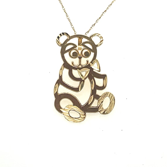 Bear with Bow Tie Pendant Necklace 14k - image 1