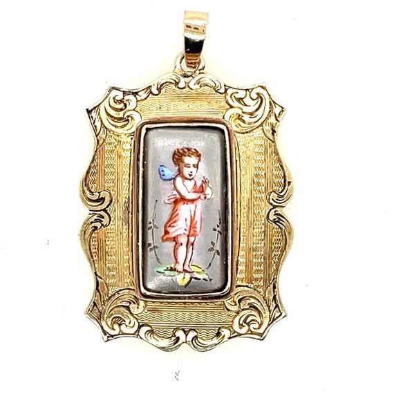 14k Antique Fairy Child Mourning Pendant