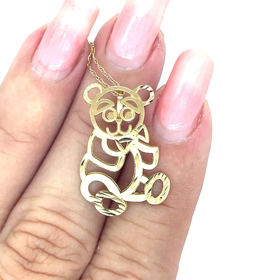 Bear with Bow Tie Pendant Necklace 14k - image 2