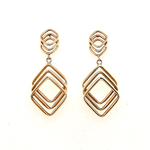 14k Vintage Dangle Geometrical  Earrings 1970s - image 1