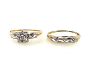 Engagement and wedding ring set 2 Tone 14k  Vintage