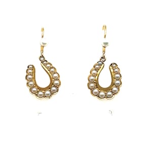 Antique 15k Lucky Horseshoe Pearl Earrings