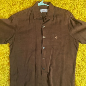 Koszula Duke of Hollywood z lat 50. XX wieku, brązowa, pleciona, rockabilly, rozmiar M