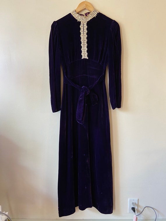 70s does Victorian deep purple Velvet Maxi Dress s