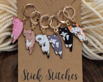 Scruffy Cat Stitch Markers – Set of 6 for Knitting and Crochet – Perfect Gift for Cat-Loving Crafters