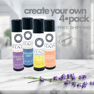 Custom Lip Balm Gift Set | Pick 4 Organic Lip Balms | Natural Beeswax Chapstick | Handmade Lip Care • FREE SHIPPING (4pack)