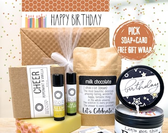 Friend Birthday Gift Celebration Box- Organic Soap, Lip Balm & Soy Candle