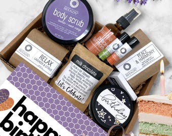 Birthday Self Care Gift Package with Lavender•Citrus•Chocolate | Spa Relaxation Gift Box for Her • Sister • Wife • Friend