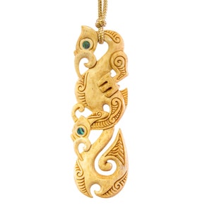 Hand Carved Bone Maori Inspired Manaia Fish Hook Necklace