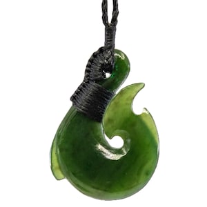Nephrite Jade New Zealand Maori Inspired Bound Fishhook Necklace