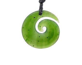 Nephrite Jade Stylized Maori Open Koru Spiral Necklace - Small Petite