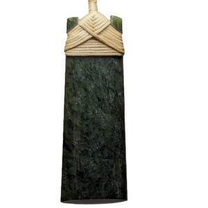 Large Hand Carved Nephrite Jade Toki Necklace • 3.5 Inch Greenstone Adze Pendant.
