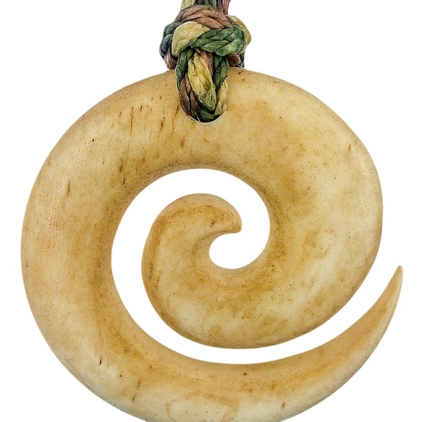 Hand Carved Aged Bone Koru Spiral Necklace