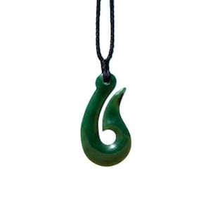 Nephrite Jade Maori and Hawaiian Inspired Fishhook Necklace