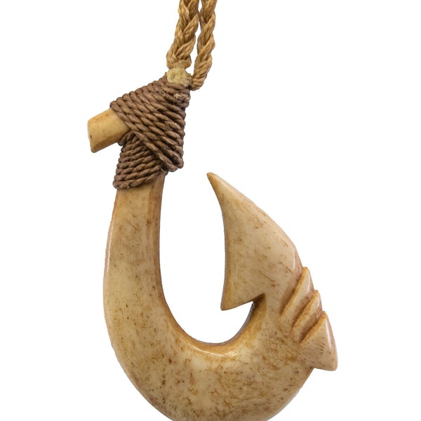 Hand Carved Stylized Hawaiian Fish Hook Necklace
