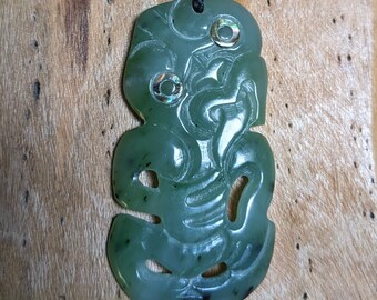 Extra Large Nephrite Jade Toki Necklace With Paua Eyes