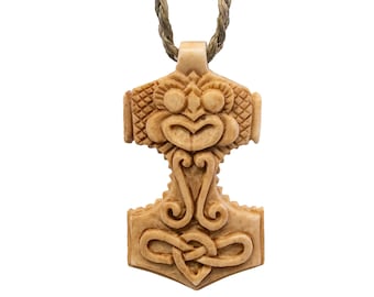 Norse Jewelry  Hammer Genuine Hand Carved Antiqued  Bone Pendant Necklace
