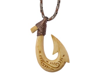 Stylized Hawaiian Fishhook Necklace Aged Bone Desert Camo Edition