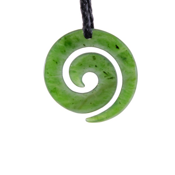 Nephrite Jade Stylized Maori Open Koru Spiral Necklace