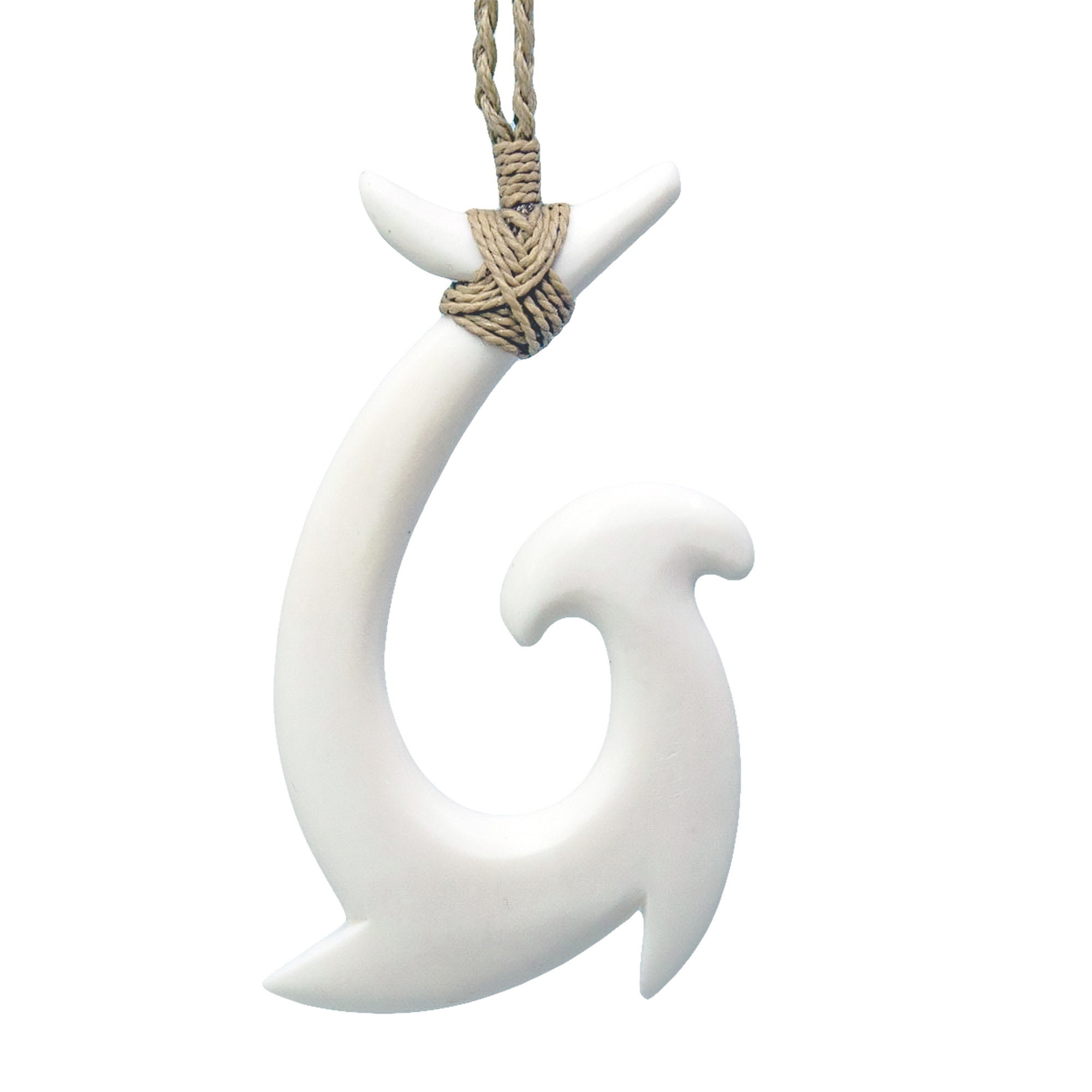Hand Carved Solid Bone Pacific Islands Hawaiian Inspired Hammerhead Fish  hook Necklace - Extra Large