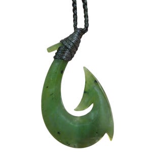 Nephrite Jade Hawaiian Maori Inspired Bound Fishhook Necklace