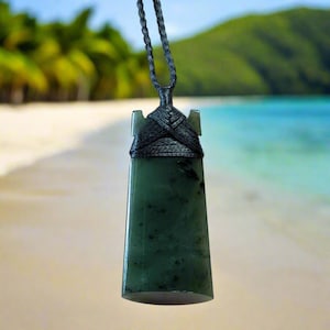 Natural Nephrite Jade Stylized Maori Adze Toki Necklace