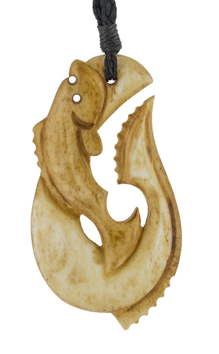 animal bone fish hook Hand Carved Bone Hawaiian Inspired Fish Hook With Pacific Salmon