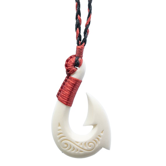 Hand Carved Stylized Maori Hawaiian Fish Hook With Customizable