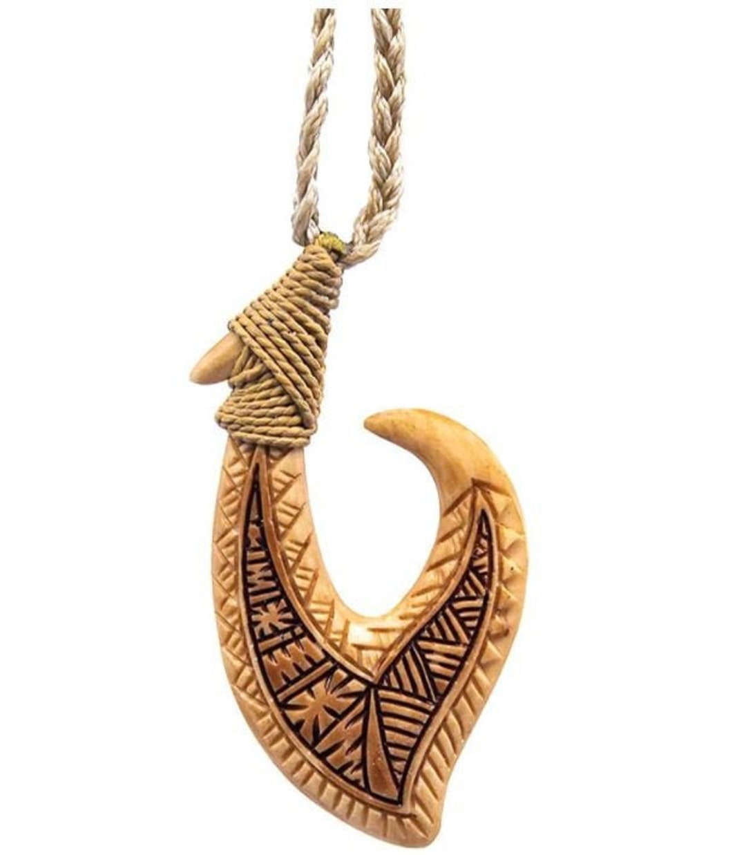 Hand Carved Aged Master Carver Bone Fish Hook Necklace - Etsy