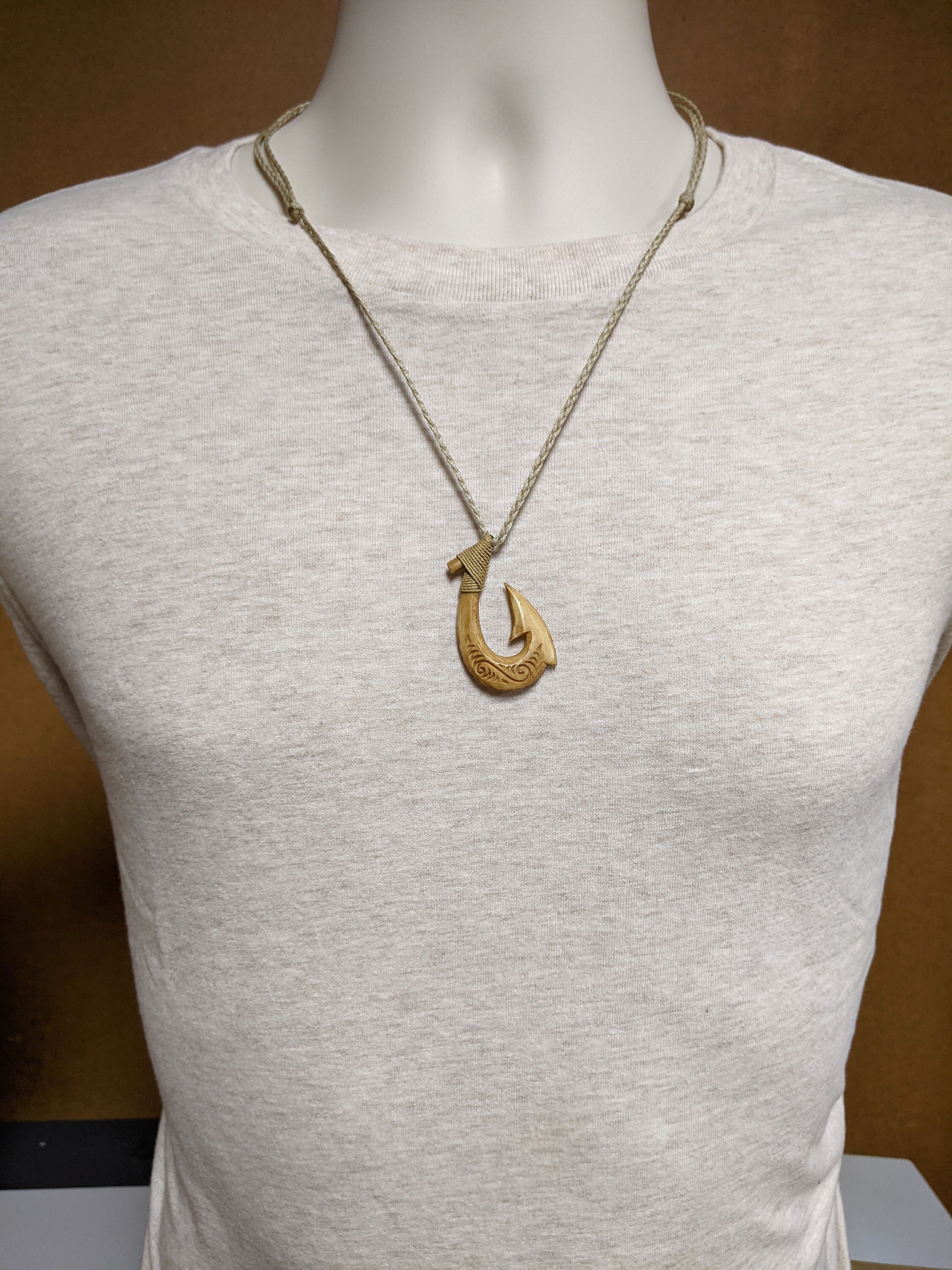 Aged Bone Fish Hook Necklace With 