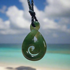 Hand Carved Nephrite Jade Maori Pendant Necklace: Infinity Loop