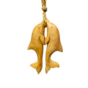 Hand Carved Bone Double Dolphin Necklace