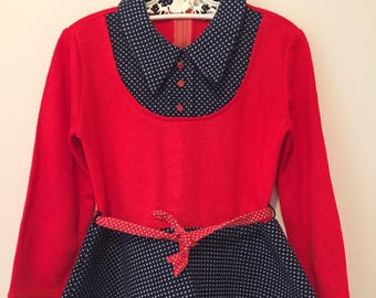 SALE* Polka dot vintage/retro girls swing mod mini dress with belt. Approx size 5.