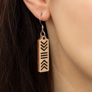 Laima, size M, Wooden earrings, Latvian ethnic symbol, with Surgical Steel or Sterling Silver fishook ear wires