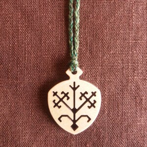 Austra's tree, Necklace with wooden pendant and a handmade cord, Latvian ethnic symbol