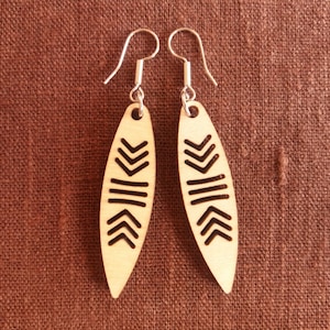 Laima, size M_3, Wooden earrings, Latvian ethnic symbol, with Surgical Steel or Sterling Silver fishook ear wires