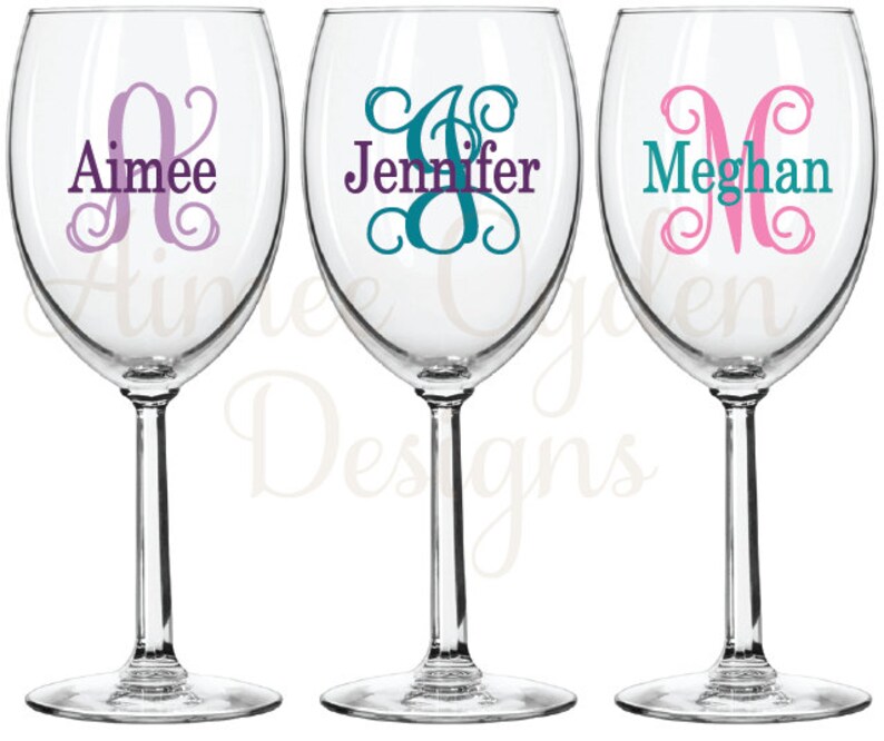 Diy Wine Glass Monogram Decal Personalized Name Initial