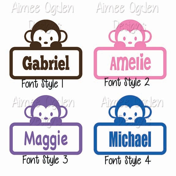 Monkey Name Vinyl Decal Sticker Label for baby / kid / | Etsy